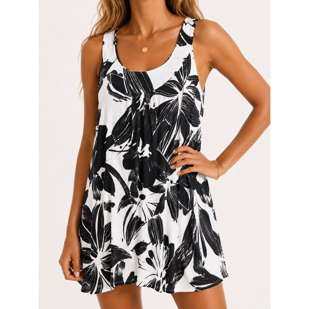 Vintage Oscar de la Renta Brushstroke Floral Cotton Shift Dress Sleeveless M NWT